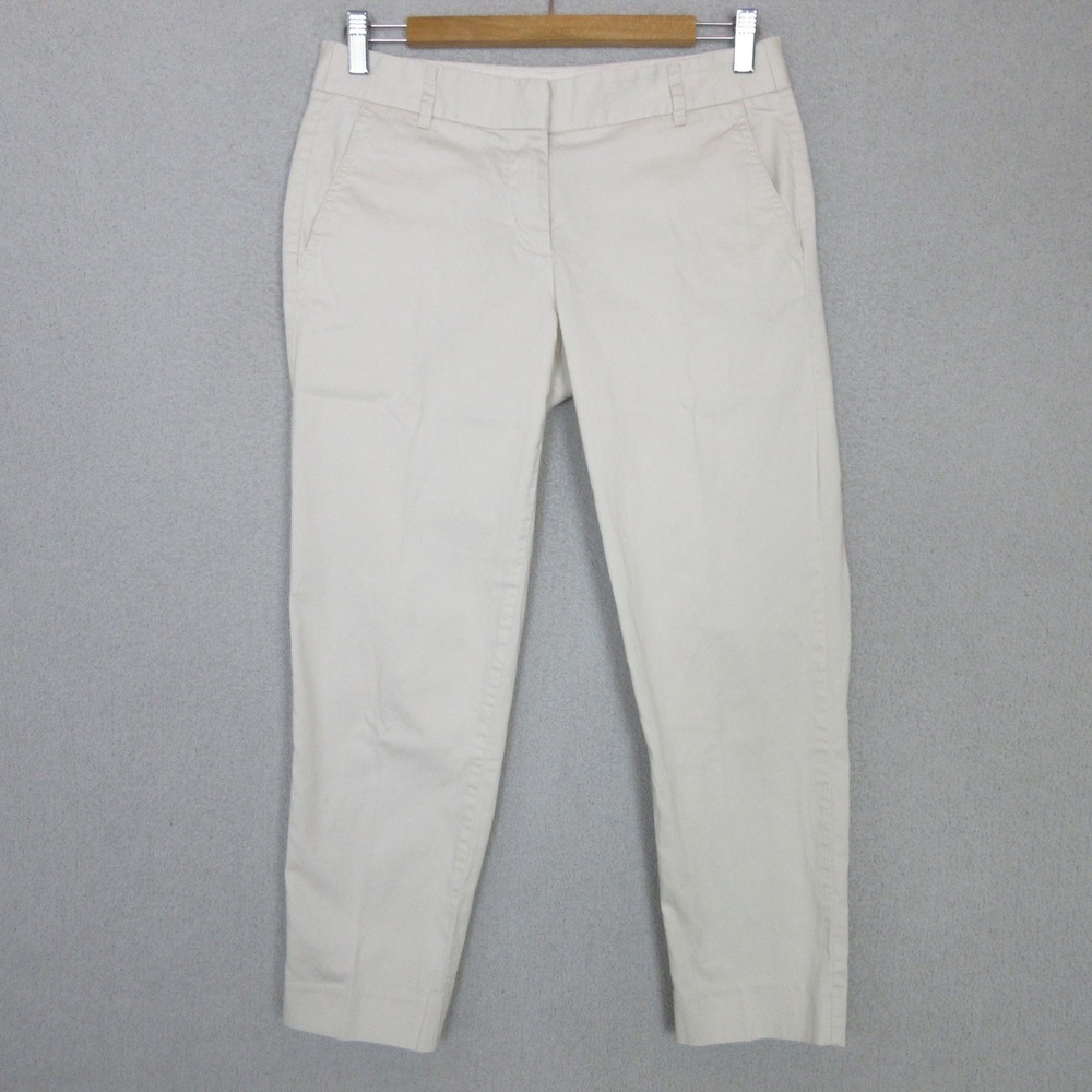 J.Crew Womens Stretch Chino Pants Ivory Off White Slim Cropped Size 4
